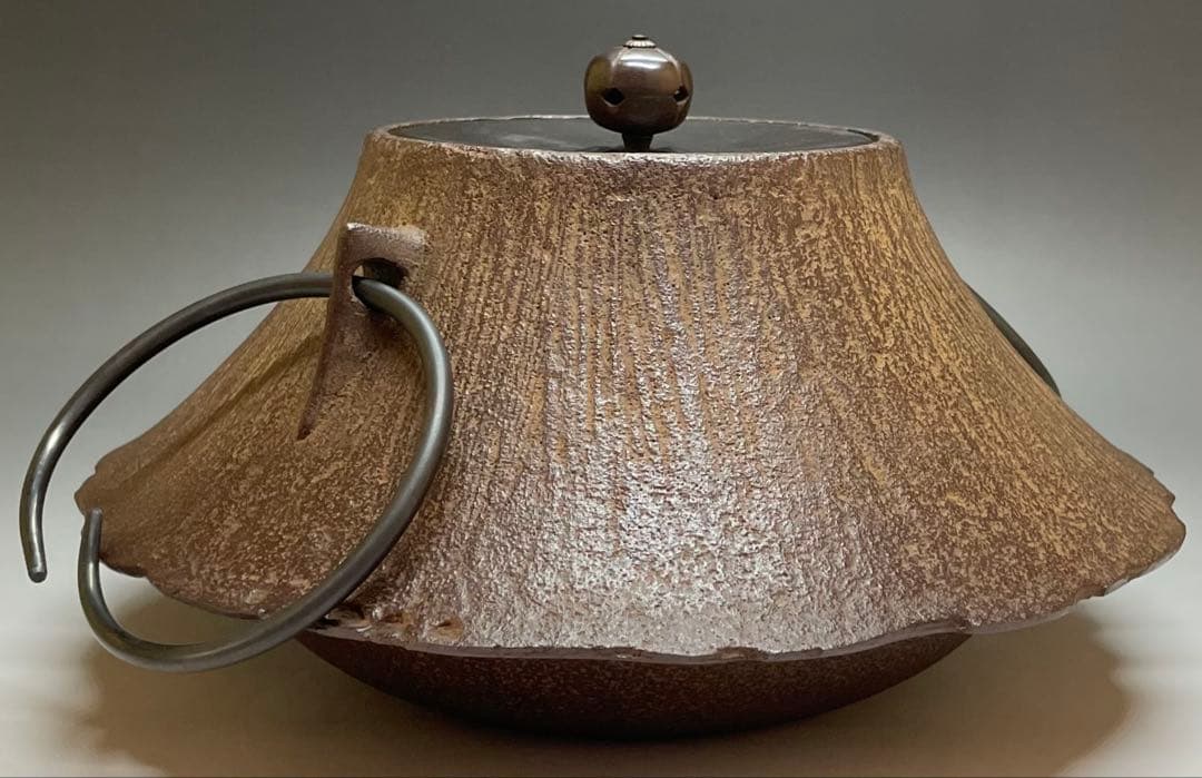 人間国宝　佐藤浄清　茶釜　雪景地紋　富士釜　釜釻　共箱　X803