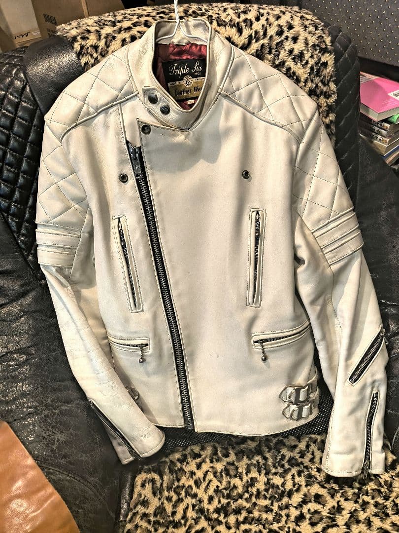 貴重 666 Triple Six レザージャケット 36 ホワイト 英国製