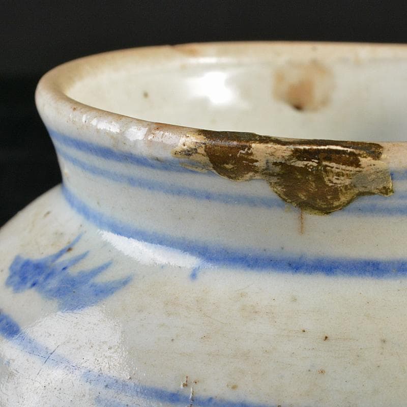 朝鮮美術　李朝　高麗白磁　染付　草文　小壷　M　R5738