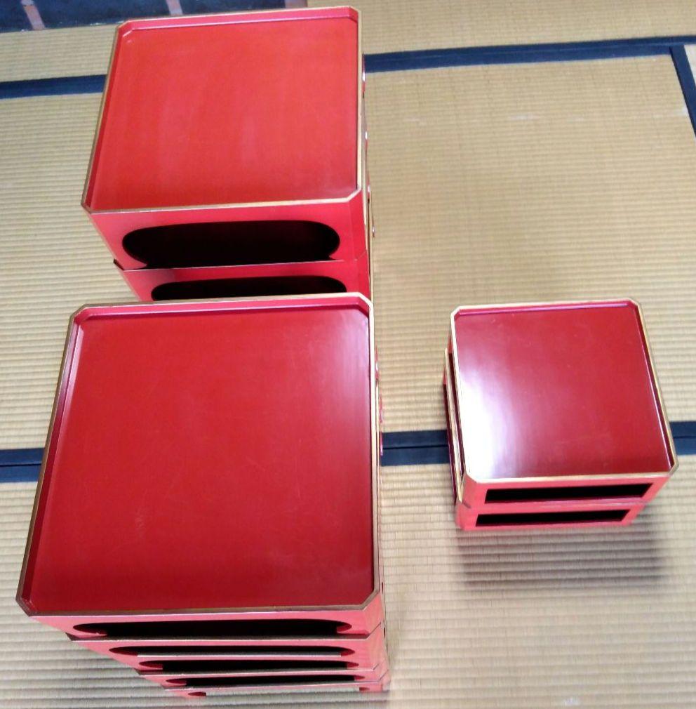 角膳　会席膳　朱色　木製　漆器　 大小2セット　大10膳小２膳