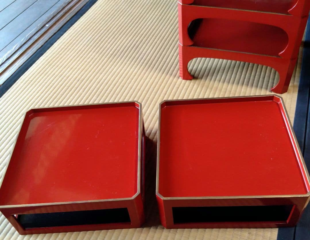 角膳　会席膳　朱色　木製　漆器　 大小2セット　大10膳小２膳