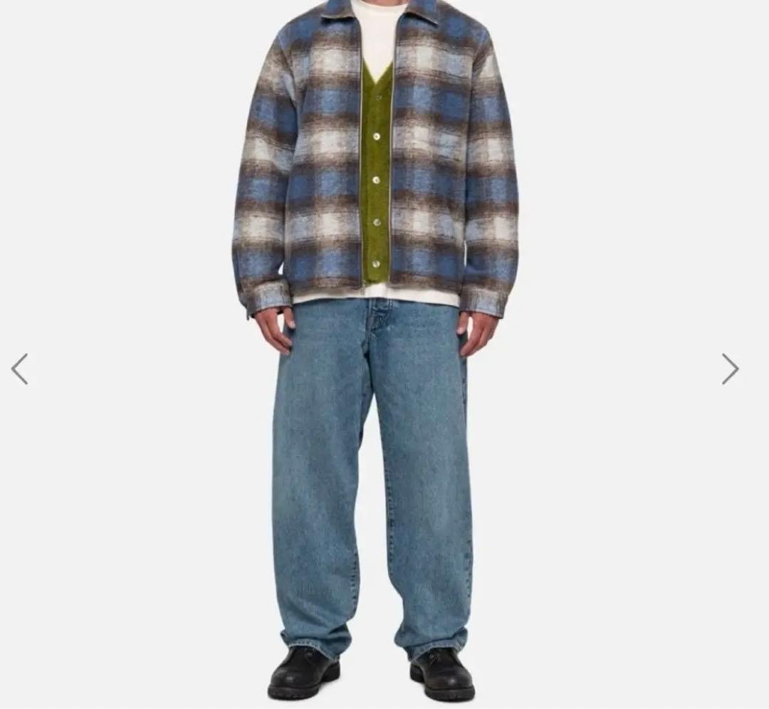 【美品】STUSSY BRUSHED WOOL PLAID ZIP SHIRT