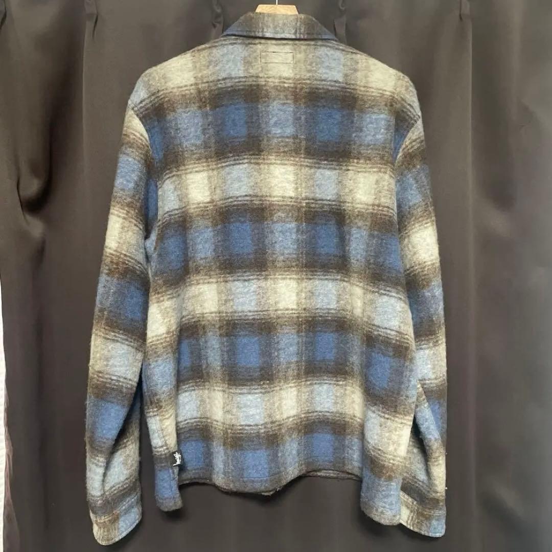 【美品】STUSSY BRUSHED WOOL PLAID ZIP SHIRT