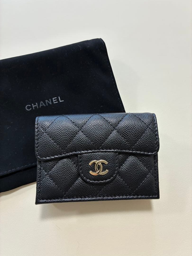 CHANEL シャネル 三つ折財布 キャビアスキン ミニ財布 ブラック 正規品