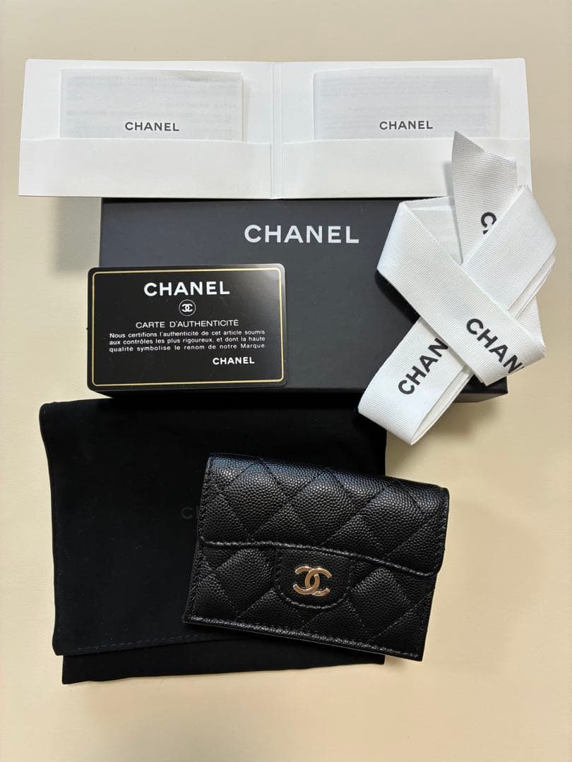 CHANEL シャネル 三つ折財布 キャビアスキン ミニ財布 ブラック 正規品