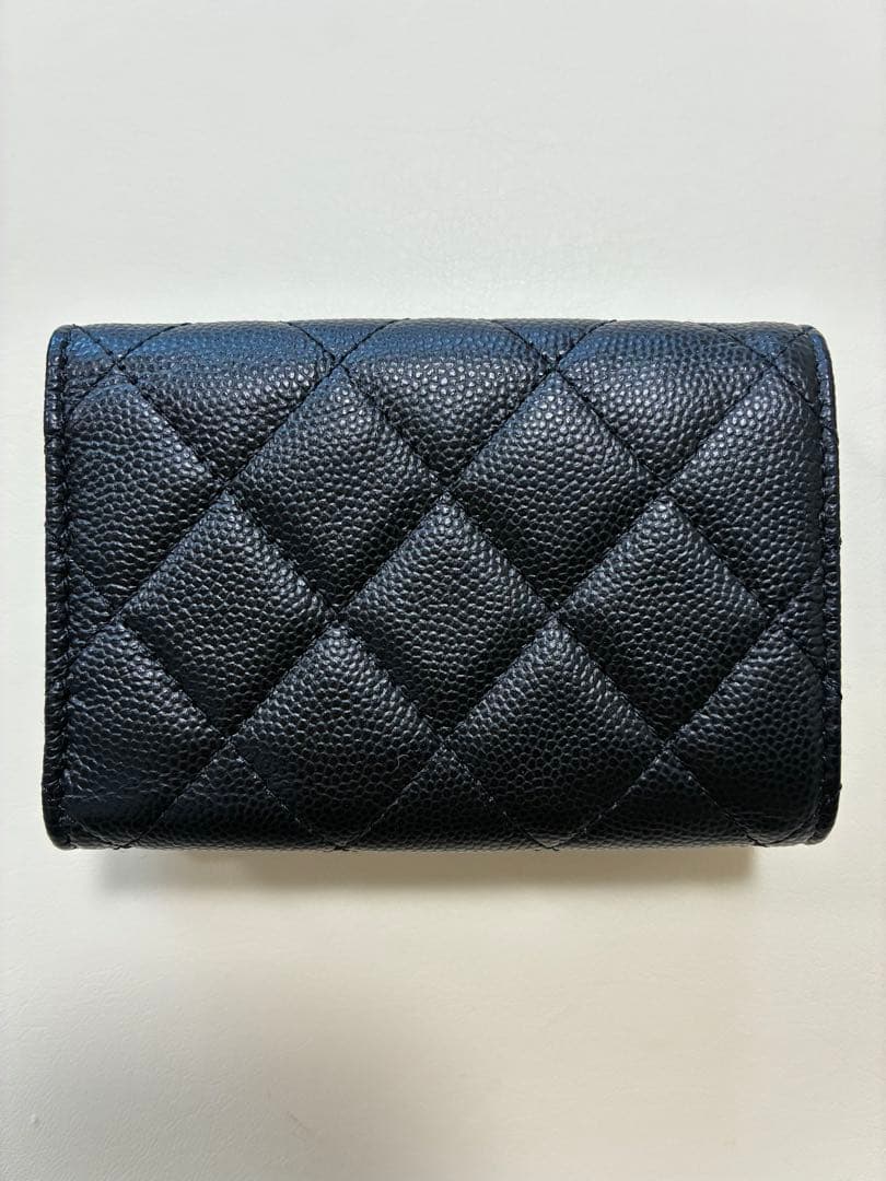 CHANEL シャネル 三つ折財布 キャビアスキン ミニ財布 ブラック 正規品