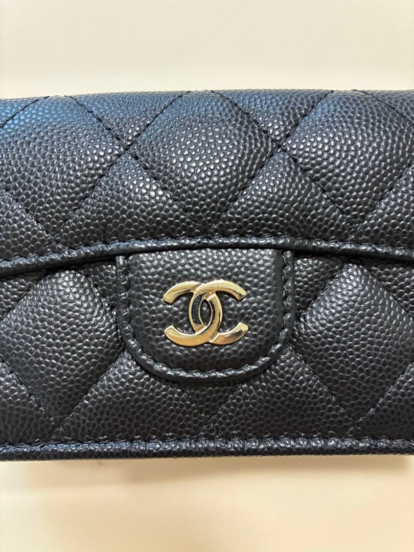 CHANEL シャネル 三つ折財布 キャビアスキン ミニ財布 ブラック 正規品