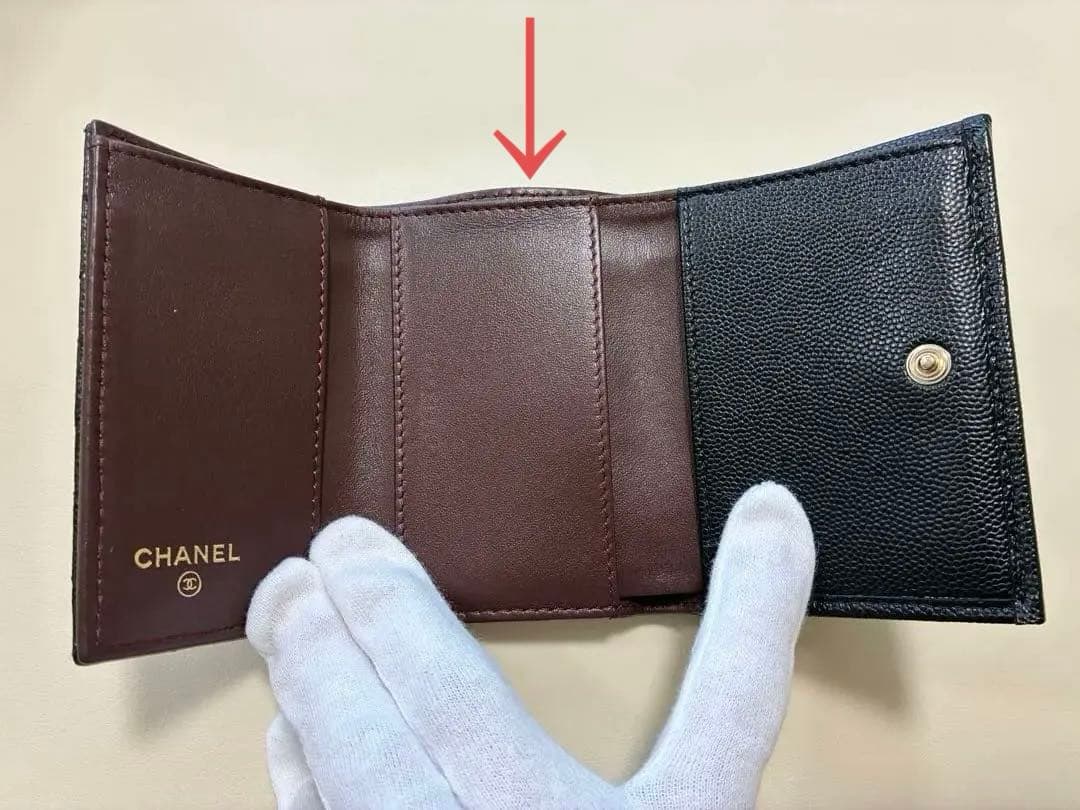 CHANEL シャネル 三つ折財布 キャビアスキン ミニ財布 ブラック 正規品