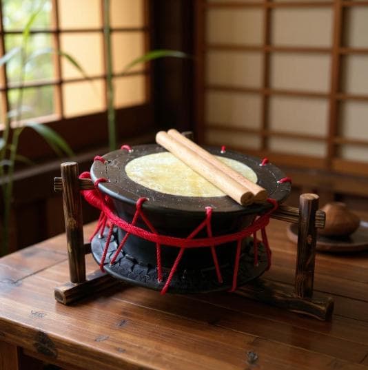 【新品】【蔵出し】締め太鼓 牛 革 和太鼓 バチ付き 台付き 入門用 セット