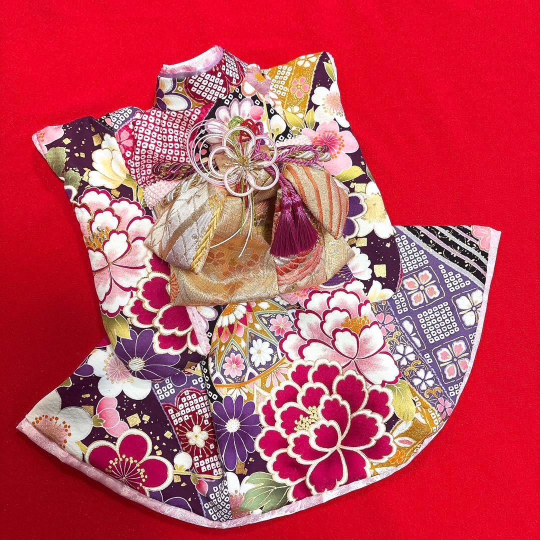 即納✨犬の着物✨犬用本格大振袖 XS お引き摺り 紫系 正絹金彩入り