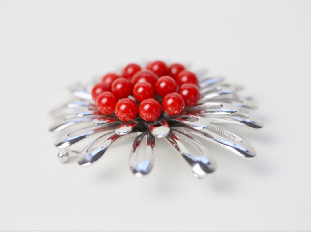 赤珊瑚　ネックレス　サンゴ　ペンダントトップ　ブローチ　silver刻印