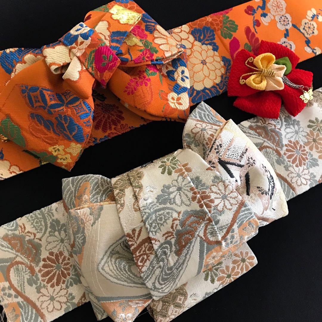 ＊ 市松人形 12号 鯛車 鼓 花 錦紗縮緬 アンティーク 着物 帯 ＊