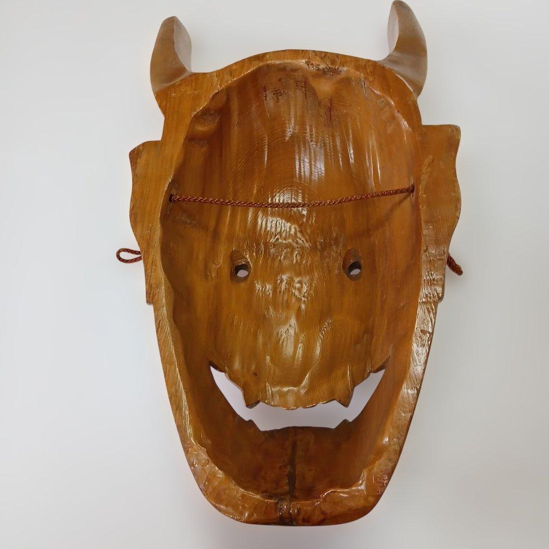 ユズコ木彫り 美しい般若面 能面　壁掛け　魔除け