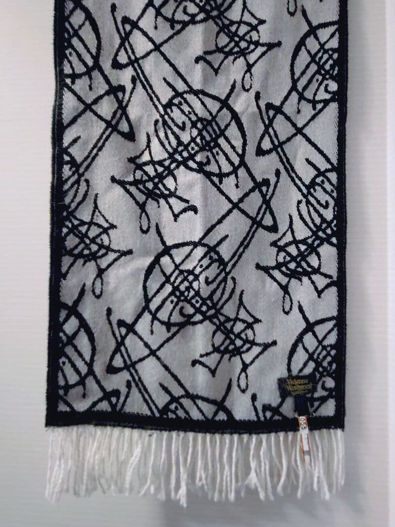 Vivienne Westwood グレー ブラック マフラー　オーブ　ロゴ総柄