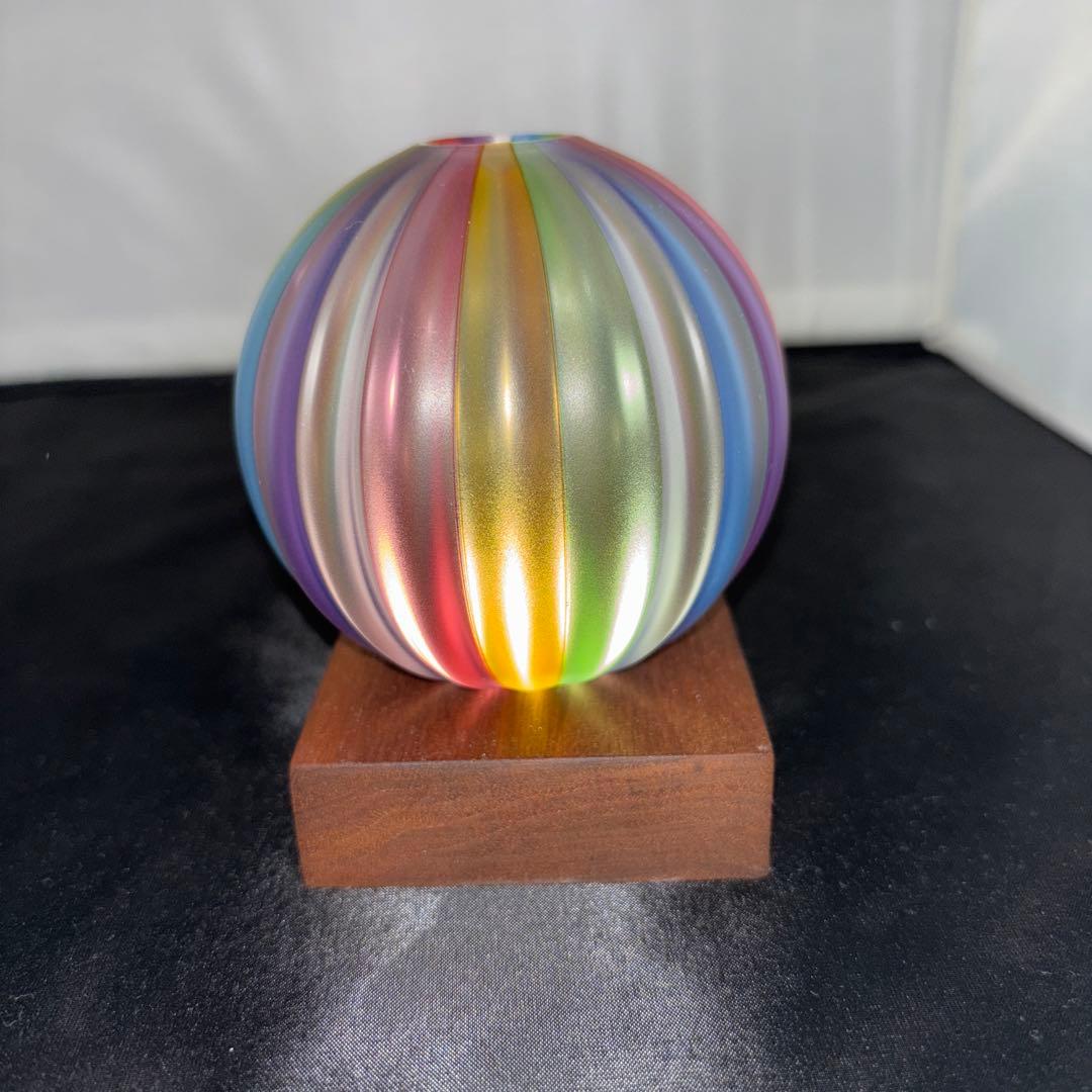 作家物　虹色ガラスの一輪挿し　未使用品