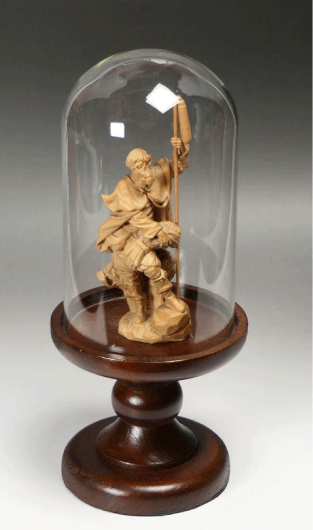 【木彫・聖イシドロ像　ガラスドーム入り 】キリスト教美術　聖人像