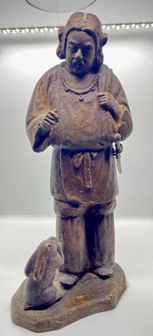 ブロンズ ・彫刻 ・人とウサギ「聖徳太子銅像」？在銘