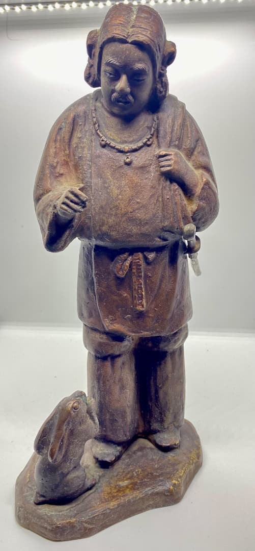 ブロンズ ・彫刻 ・人とウサギ「聖徳太子銅像」？在銘