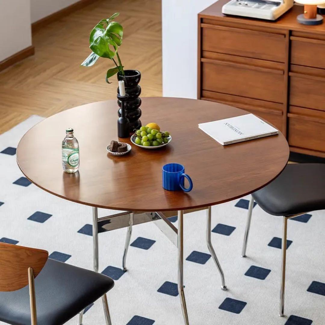 CAGUUU｜ツゲ材 ステンレス脚木製ラウンドテーブル｜ミッドセンチュリー