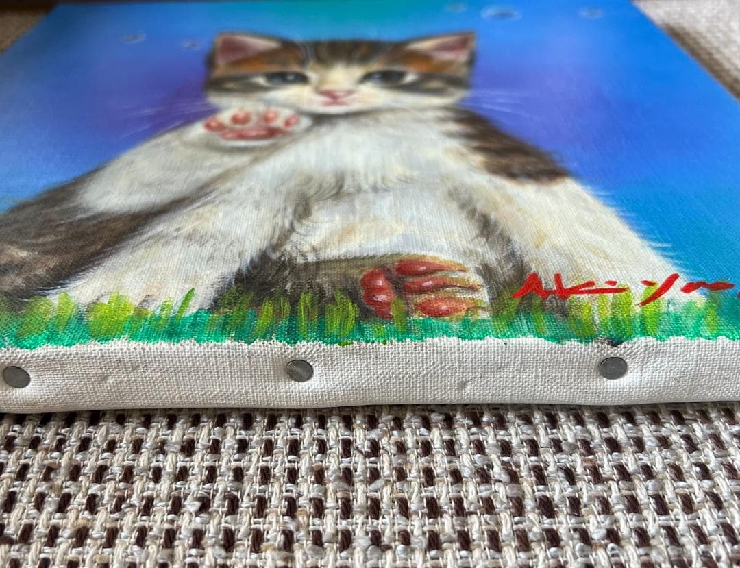 八代亜紀　『リラックス』　猫　油彩　絵画油絵原画