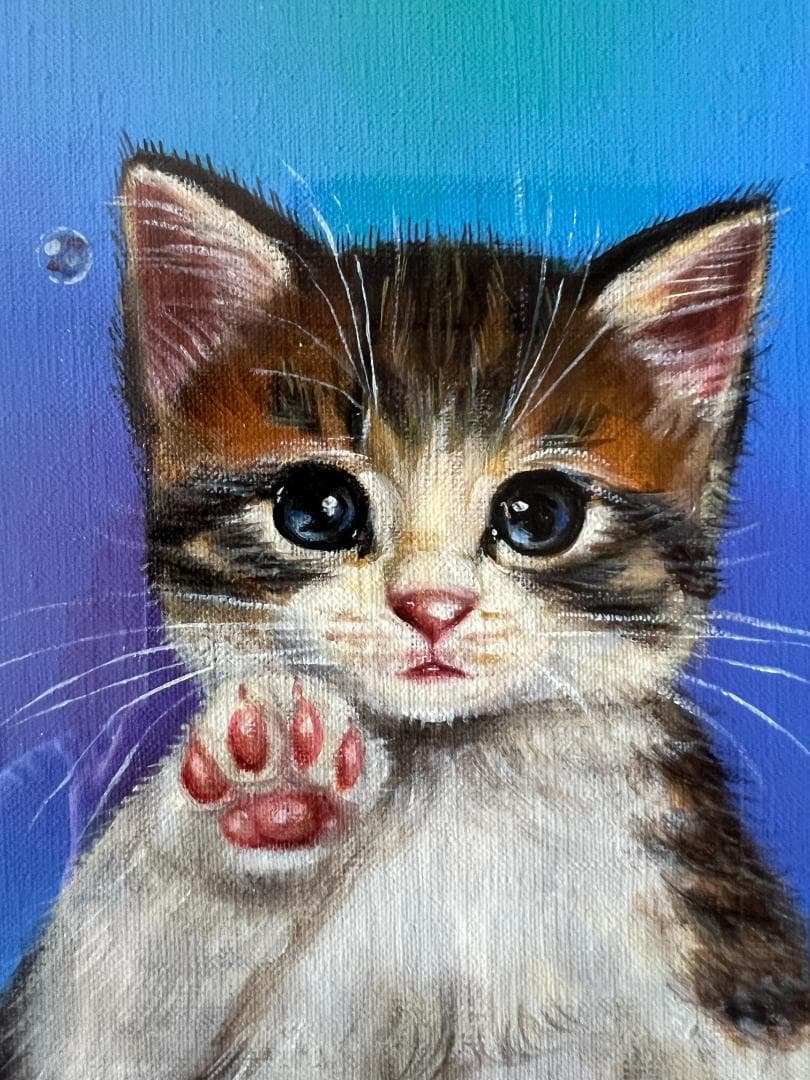 八代亜紀　『リラックス』　猫　油彩　絵画油絵原画