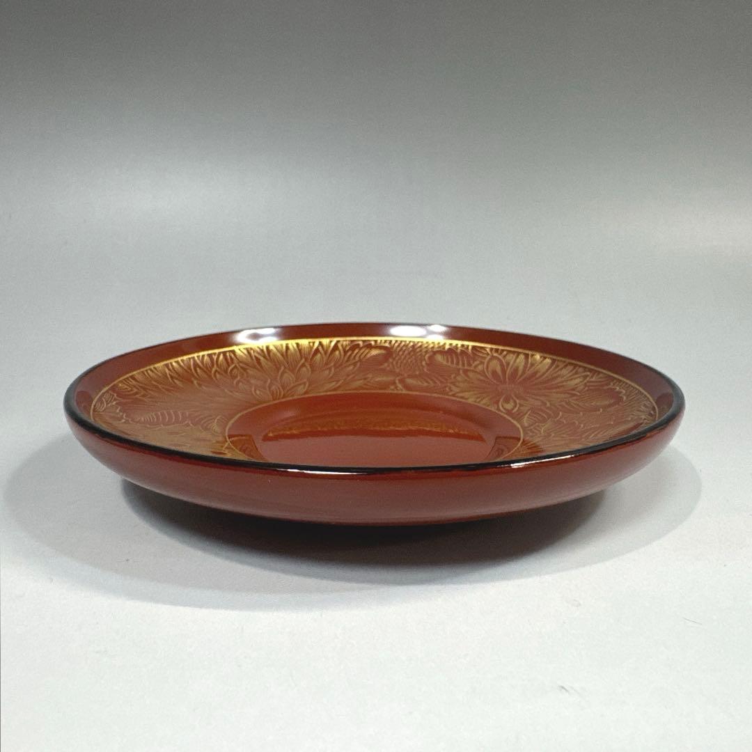 煎茶道具　能登　輪島塗　沈金　菊模様　茶托