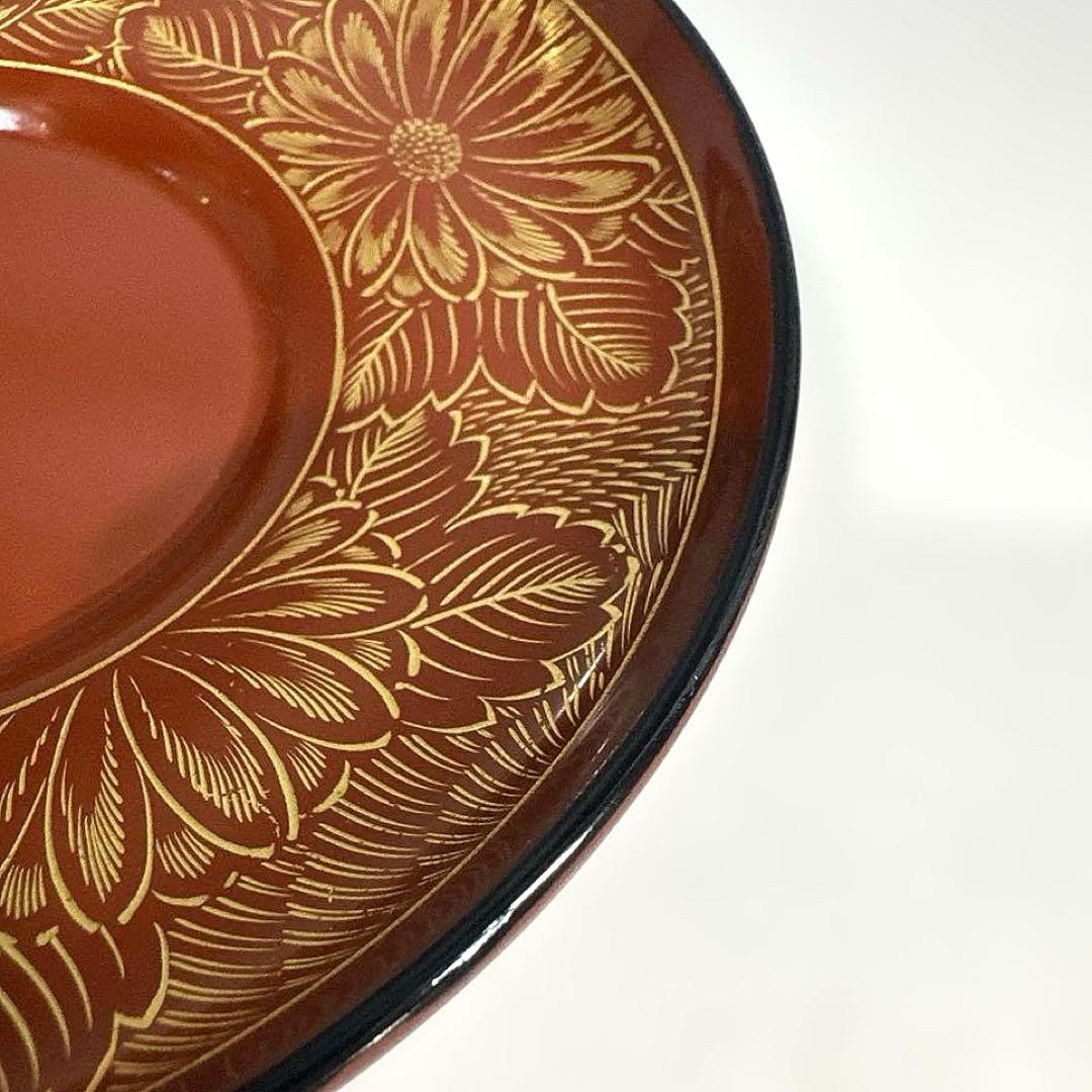 煎茶道具　能登　輪島塗　沈金　菊模様　茶托