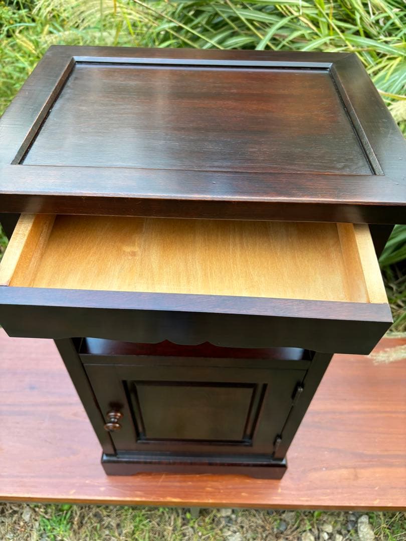 北海道民芸家具 カバ無垢材 電話台 サイドテーブル 飾り台 花台