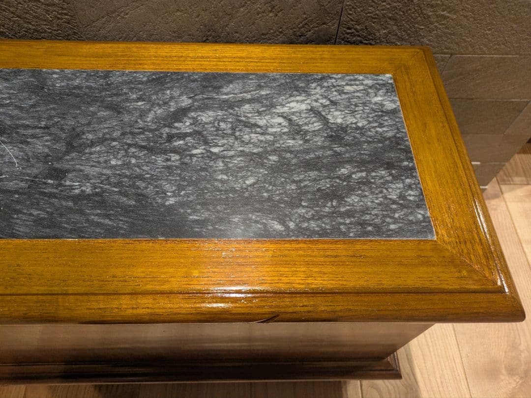 アンティーク ローチェスト 天然木 大理石トップ 3段チェスト サイドテーブル