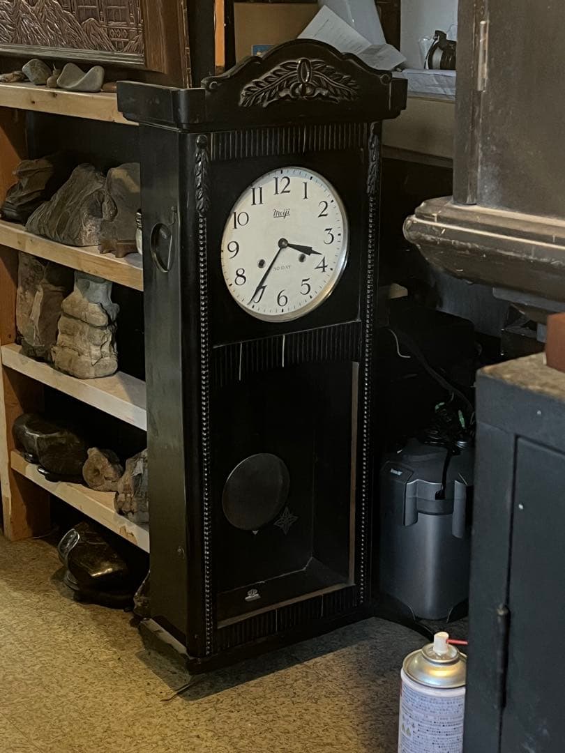 明治振り子時計、約100センチ柱時計 ゼンマイ振り子時計、30日巻き、明治時計