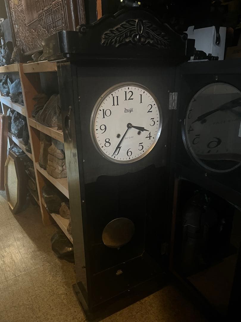 明治振り子時計、約100センチ柱時計 ゼンマイ振り子時計、30日巻き、明治時計