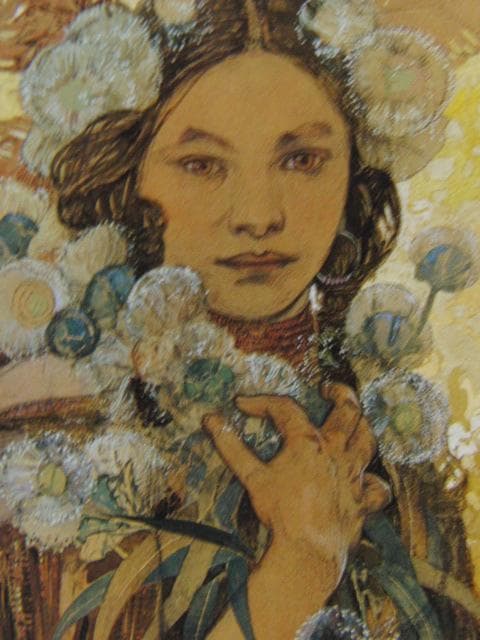 アルフォンス・ミュシャ、花と羽根を飾ったインディアンの女