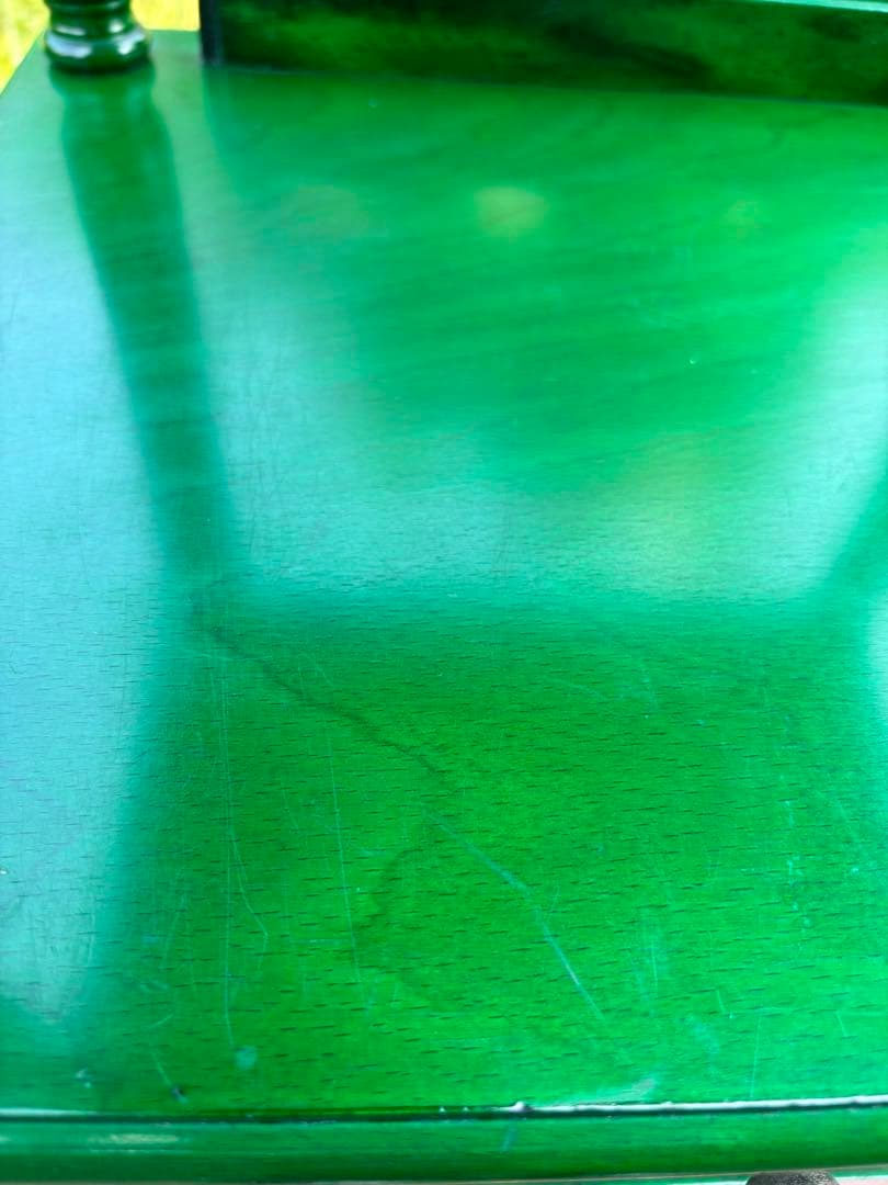 昭和レトロ　グリーンの木製電話台・ファックス台　飾り棚　花台