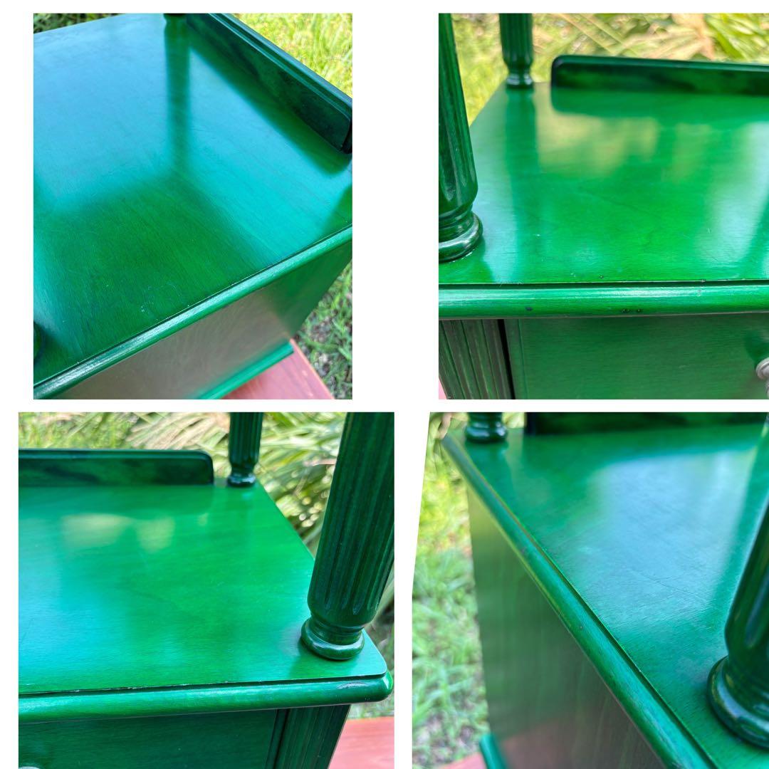 昭和レトロ　グリーンの木製電話台・ファックス台　飾り棚　花台