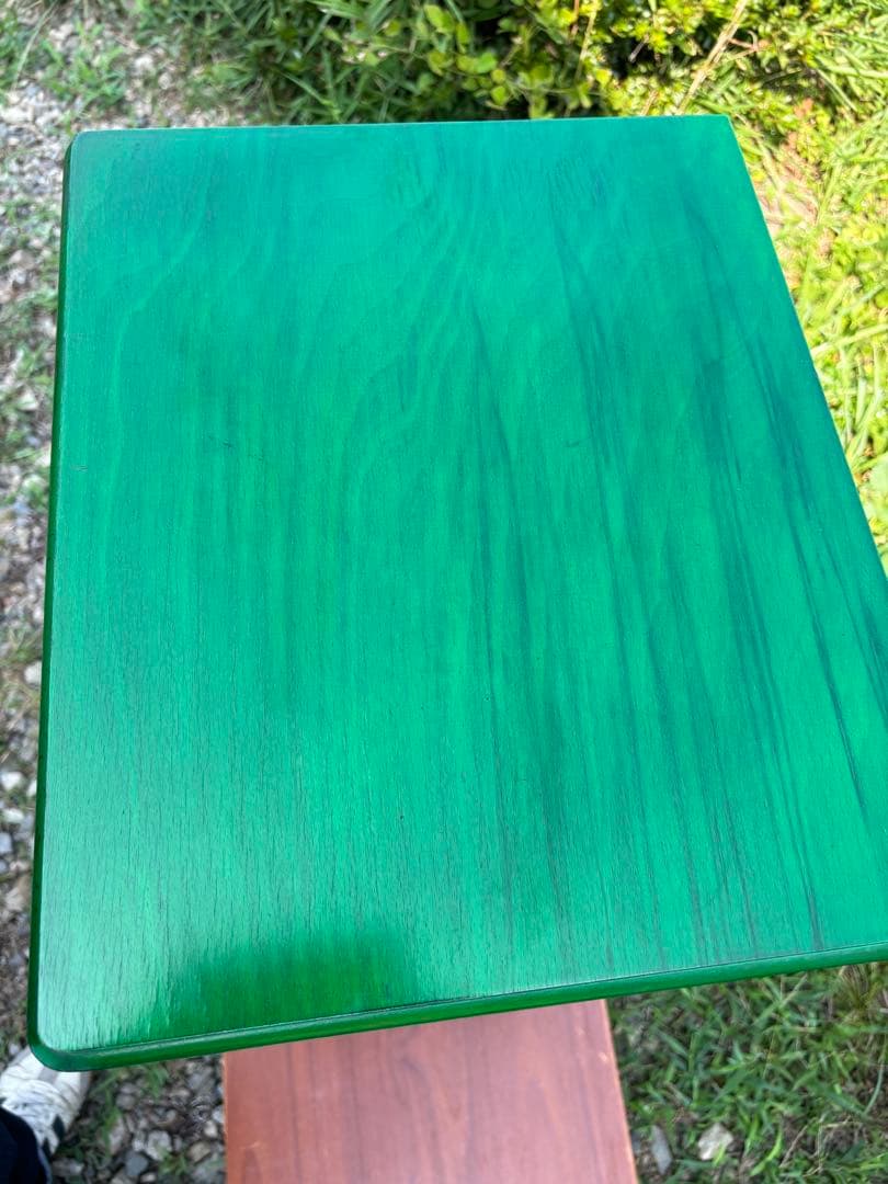 昭和レトロ　グリーンの木製電話台・ファックス台　飾り棚　花台