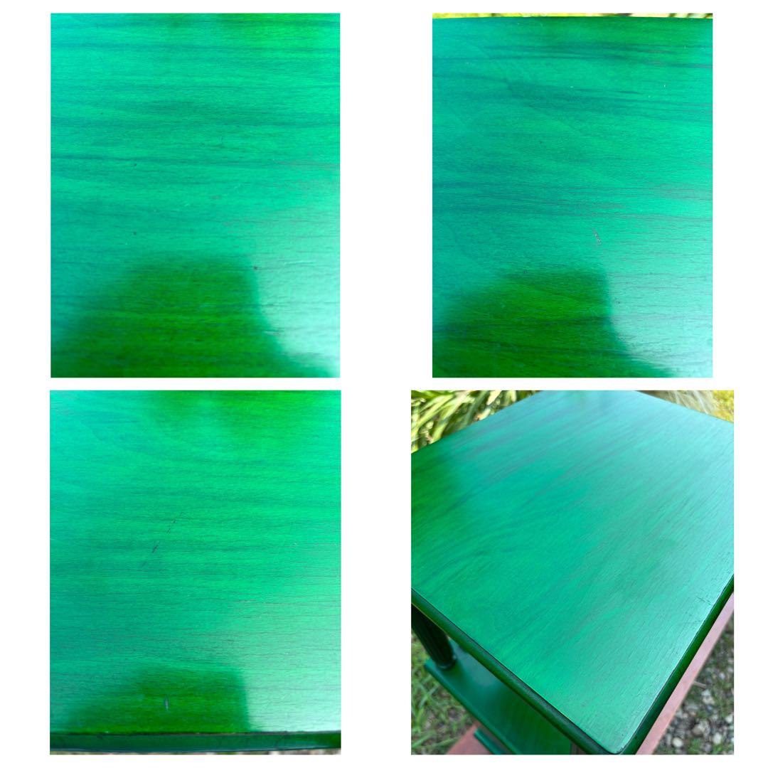 昭和レトロ　グリーンの木製電話台・ファックス台　飾り棚　花台