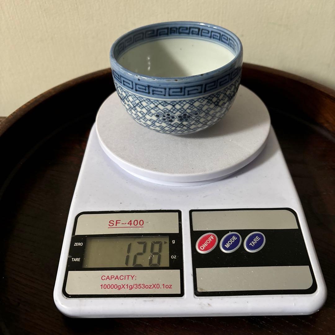 古伊万里幾何学紋染付　湯呑み1点　ころ茶碗　江戸時代　アンティーク　白磁　検李朝