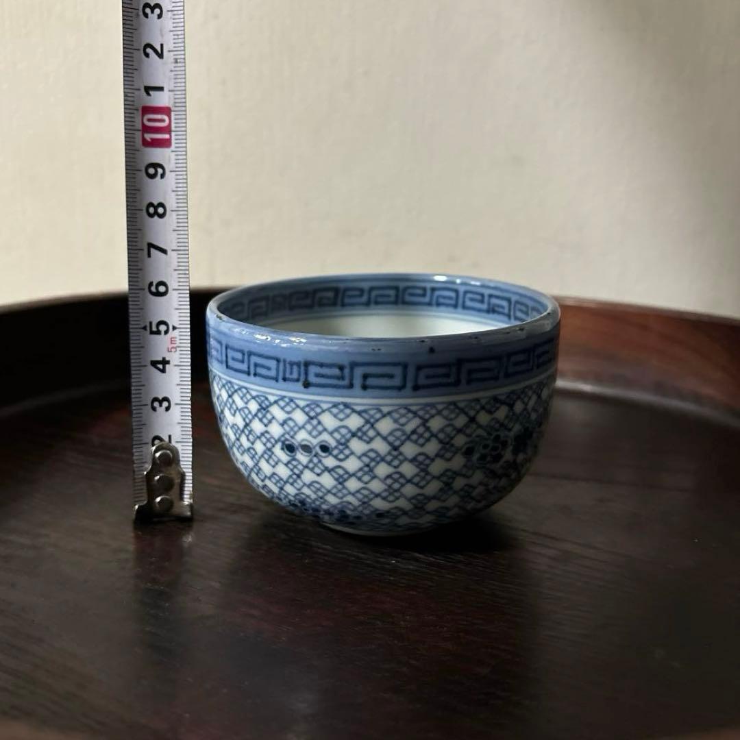 古伊万里幾何学紋染付　湯呑み1点　ころ茶碗　江戸時代　アンティーク　白磁　検李朝