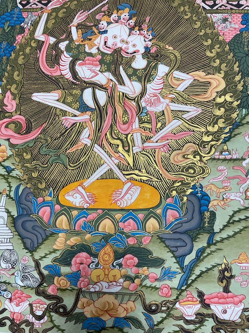 《 チベット密教　1点物 》 手描き　曼荼羅　チチパティ　スカル　髑髏　仏教