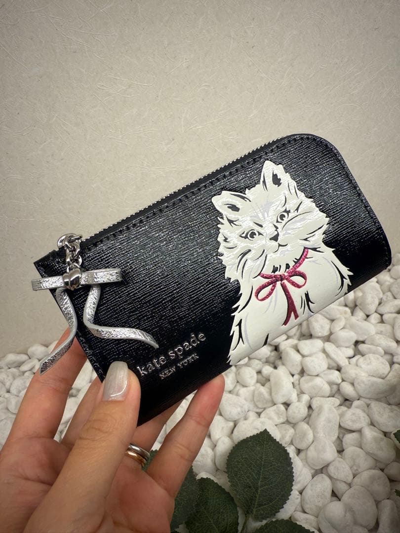 kate spade 猫イラスト 二つ折り財布