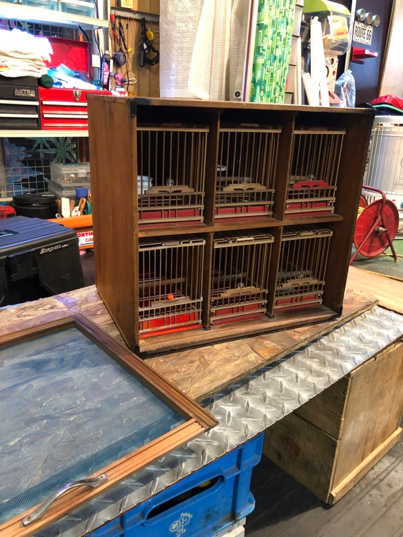 昭和レトロ 竹製 鳥籠 メジロ籠6個　寝かせ箱セット