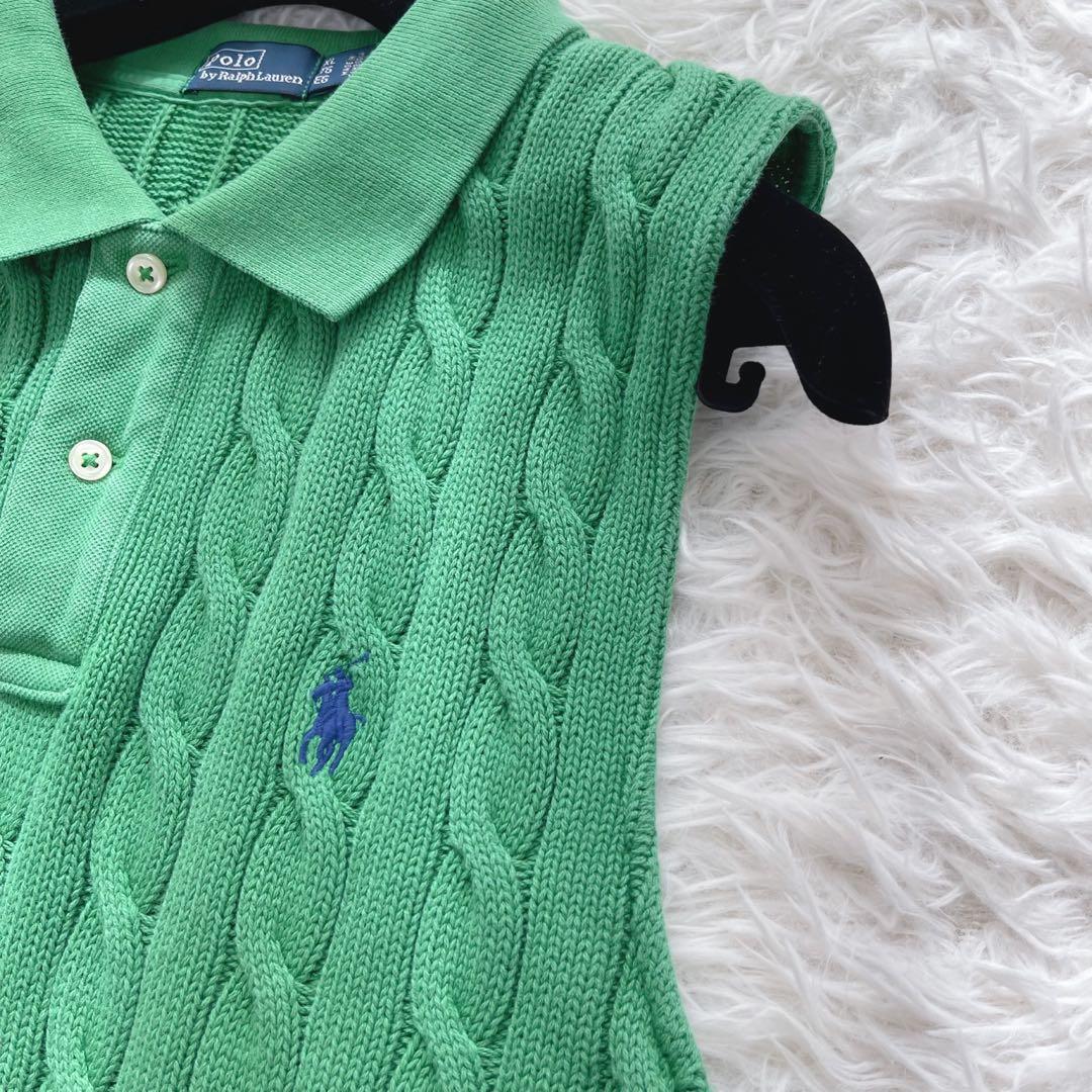 ポロバイラルフローレン　ケーブルニット クロップド ポロシャツ ベスト 緑 XL