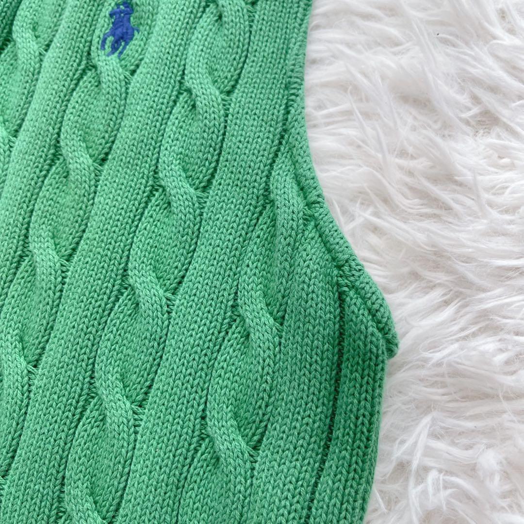 ポロバイラルフローレン　ケーブルニット クロップド ポロシャツ ベスト 緑 XL