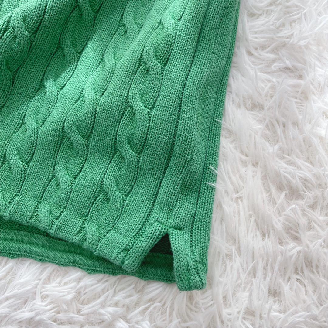 ポロバイラルフローレン　ケーブルニット クロップド ポロシャツ ベスト 緑 XL