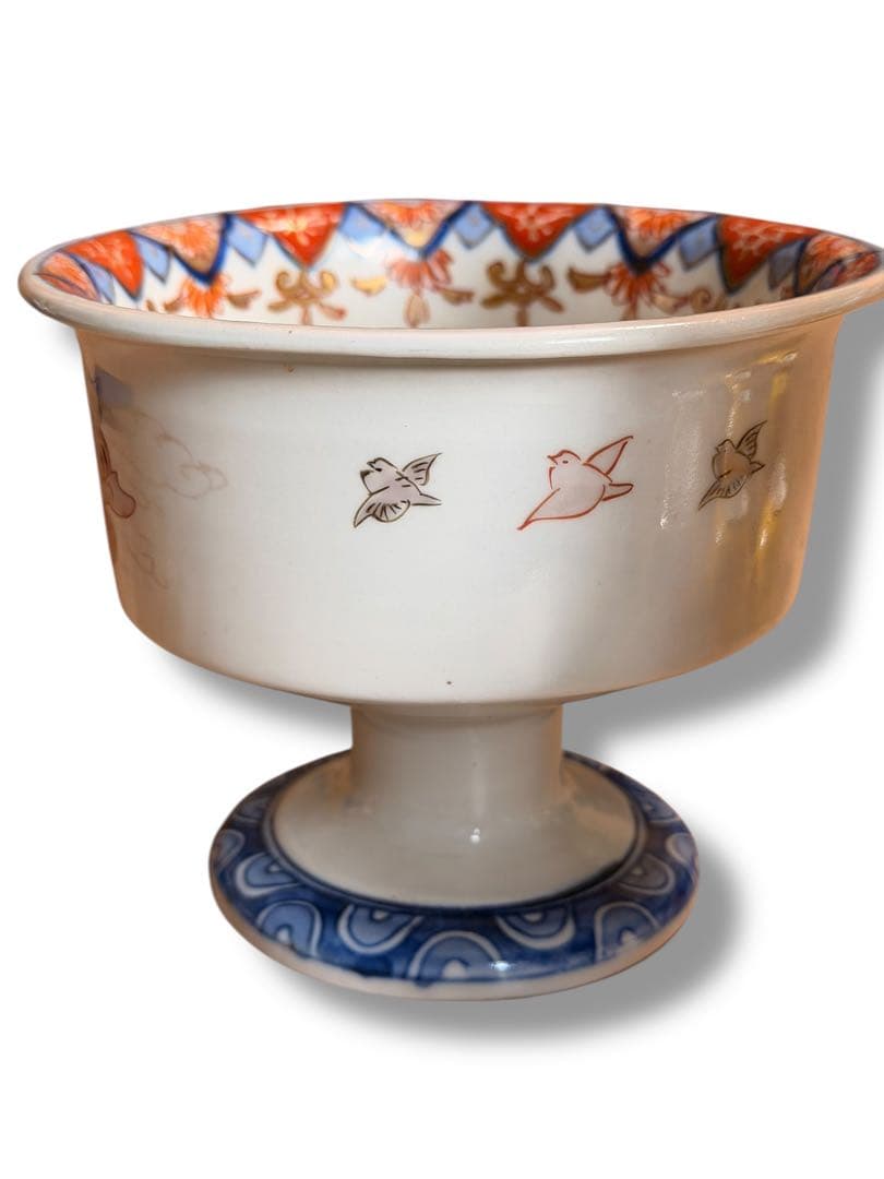 #古伊万里 盃洗 明治期 色絵 鯉文 高杯