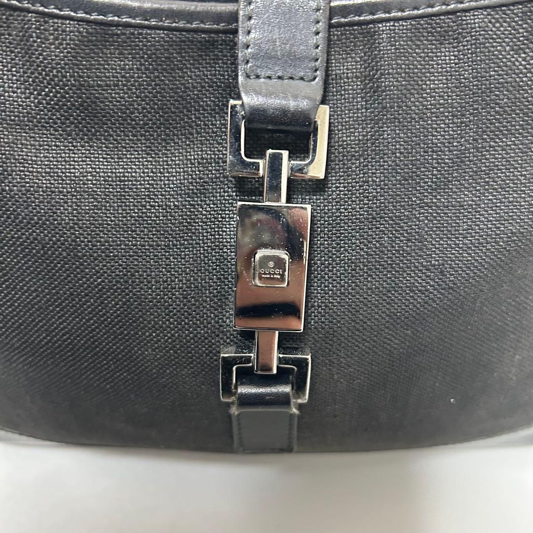 GUCCI グッチ ジャッキー レザー キャンバス ショルダーバッグ ブラック