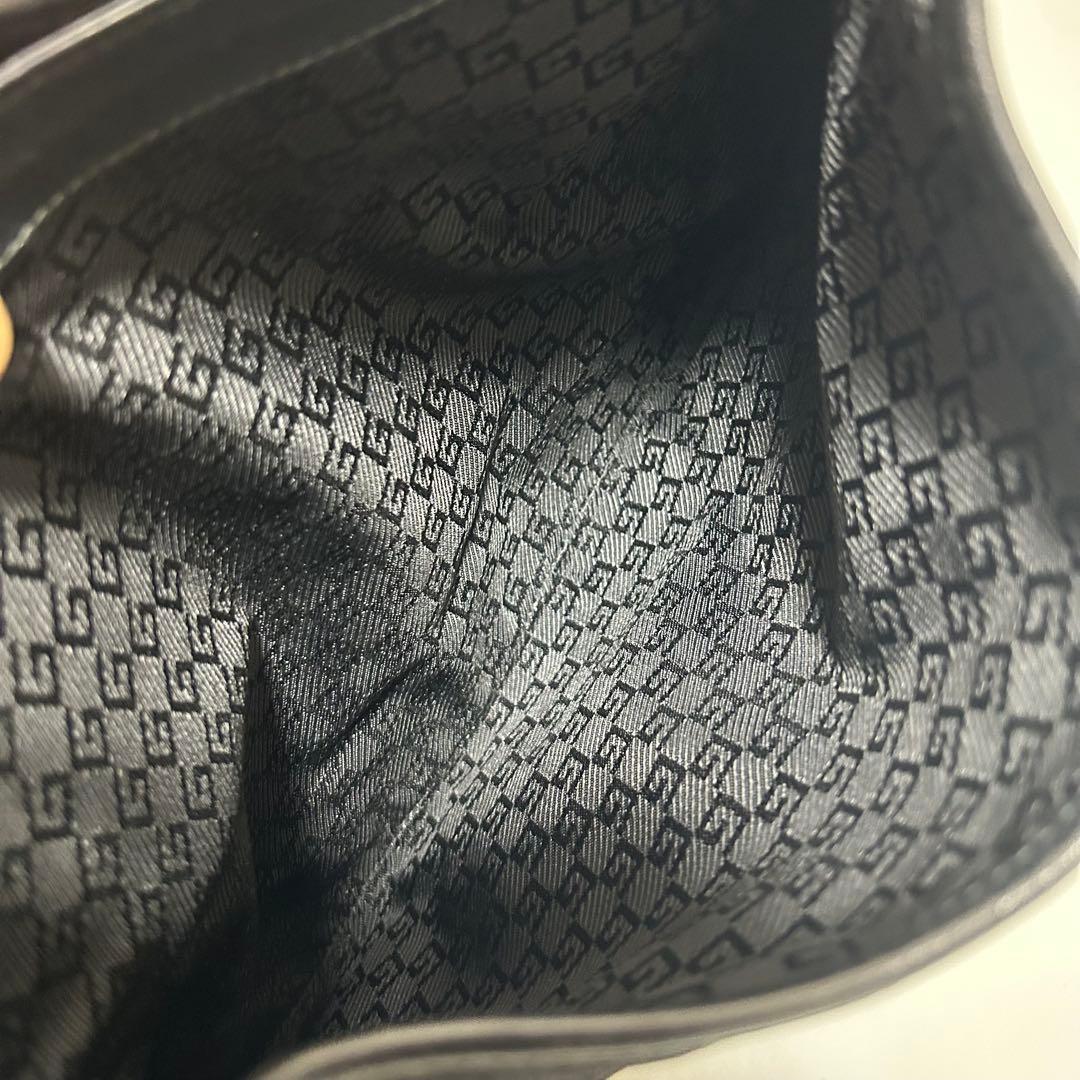 GUCCI グッチ ジャッキー レザー キャンバス ショルダーバッグ ブラック