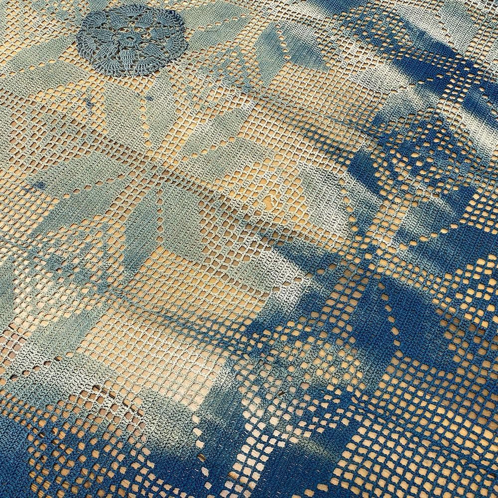 希少 特大 アンティーク ヴィンテージ 藍染め レース クロス カバー フランス