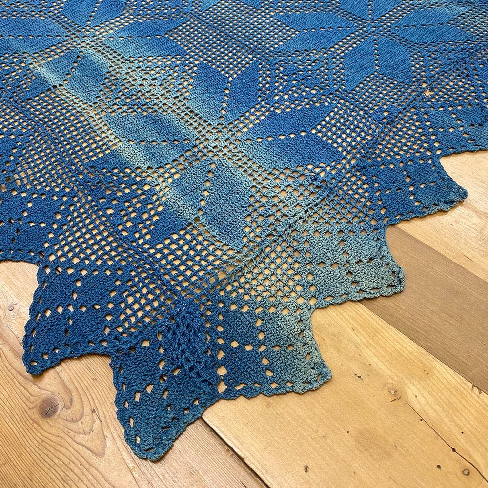 希少 特大 アンティーク ヴィンテージ 藍染め レース クロス カバー フランス