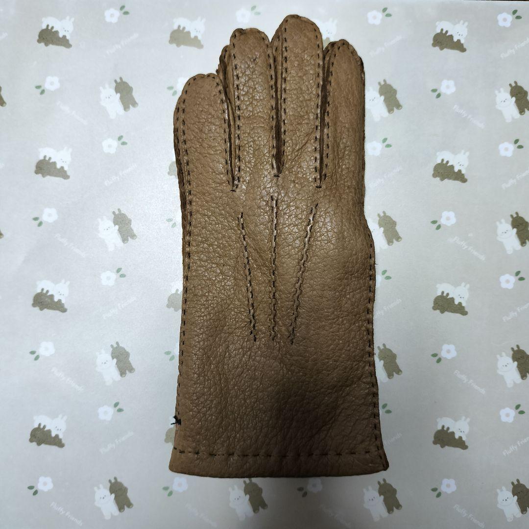未使用　ペッカリー革手袋　カシミヤライニング　タン